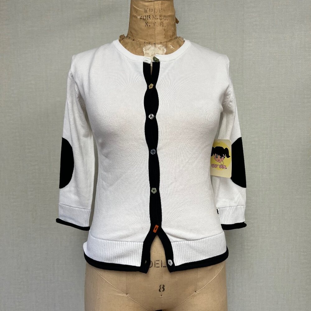 NWT Deadstock 2000s Coquette Color Blocked Elbow Patch Cardigan Sweater XLarge
